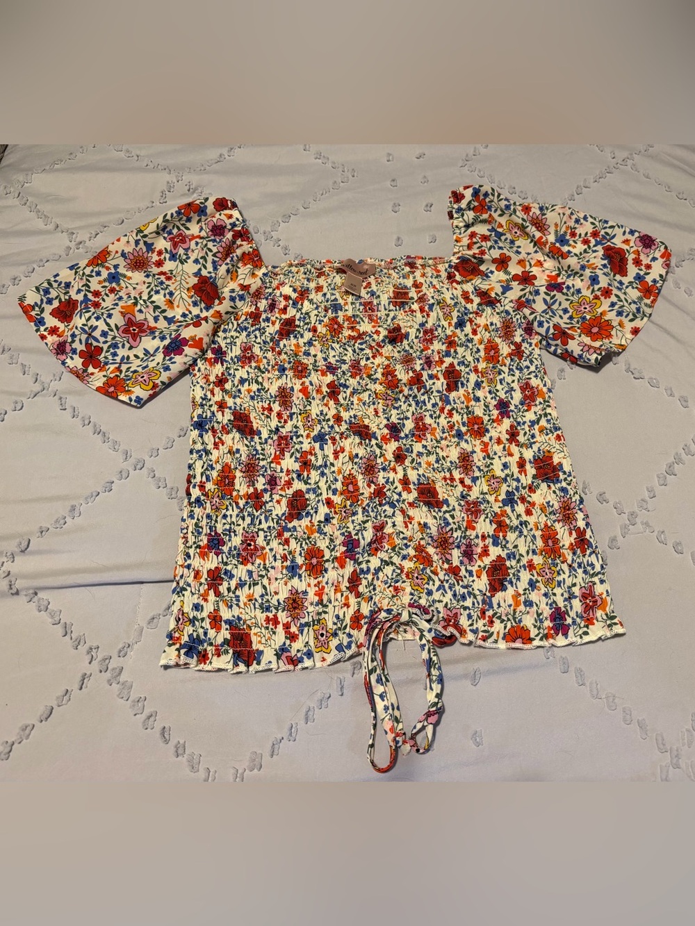 Willow and Root Smocked Top in Cream Floral - XS